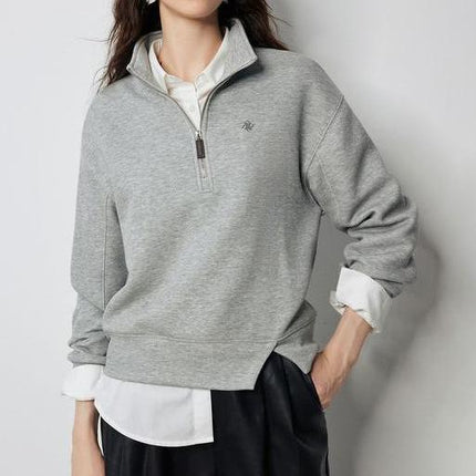 Sweat-shirt de sport à manches longues avec fermeture éclair et fente ouverte pour l'automne