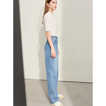 Pantalon en jean droit rétro minimaliste pour femme