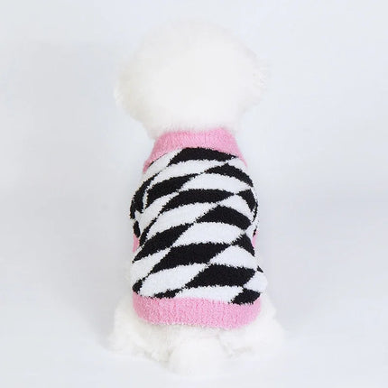 Suéter polar de invierno para perros: jersey cálido y grueso con estampado de rombos en blanco y negro