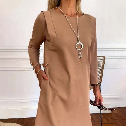 Casual Solid Color Women's Round Neck Plus Size Temperament Dress