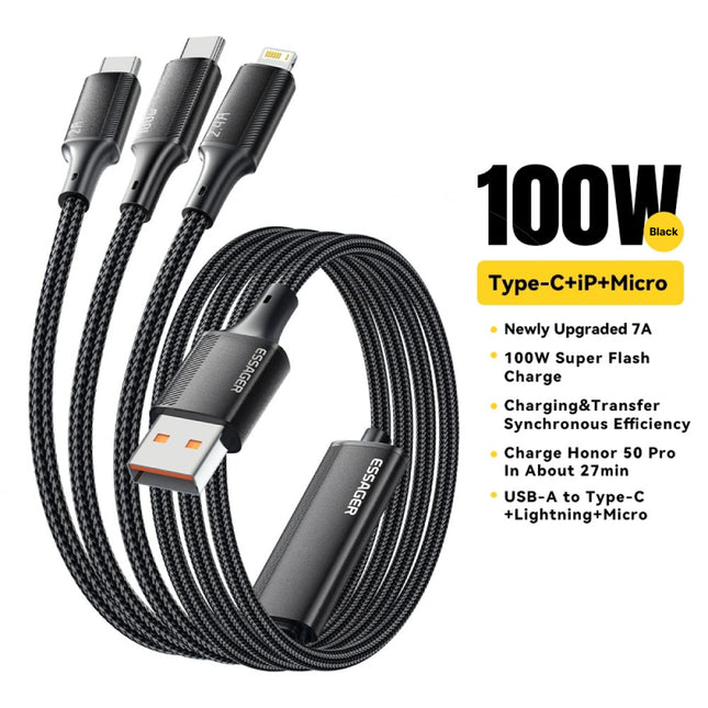 Câble de charge rapide USB C vers Type C 3 en 1 100 W