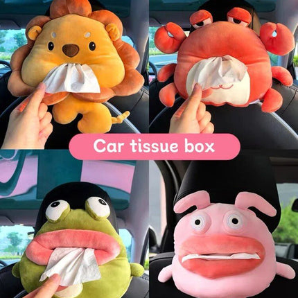 Plush Cartoon Car Tissue Holder - Cute Armrest Tissue Box for Vehicle Interior Decor - Wnkrs