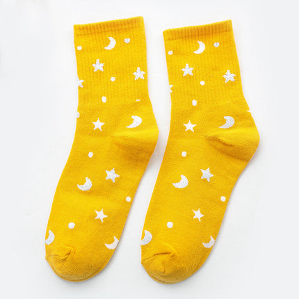 Calcetines elegantes de seda plateada con luna y estrellas para mujer