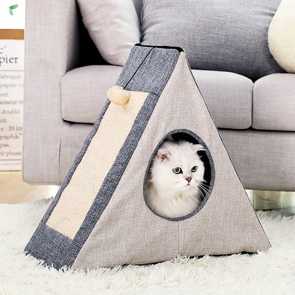 Acogedora casa para gatos y cama de juegos con tablero para rascar