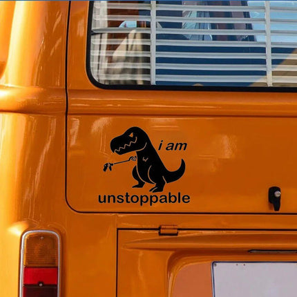 Dinosaur "I am Unstoppable" Funny Car Window Decal – Vinyl Sticker for JDM Enthusiasts - Wnkrs