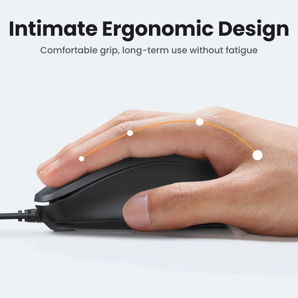 USB Wired Ergonomic Mouse with 1200 DPI and 3 Buttons for Laptops and PCs