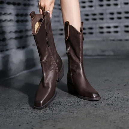 Botas vaqueras elegantes de cuero marrón para mujer