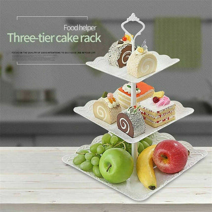 3Tier Cake Stand Afternoon Tea Wedding Party Plates Tableware Embossed Tray UK - Wnkrs