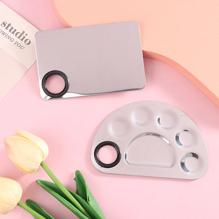 Palette de mélange de maquillage et de nail art en acier inoxydable avec spatule - Kit d'outils de beauté professionnel et portable