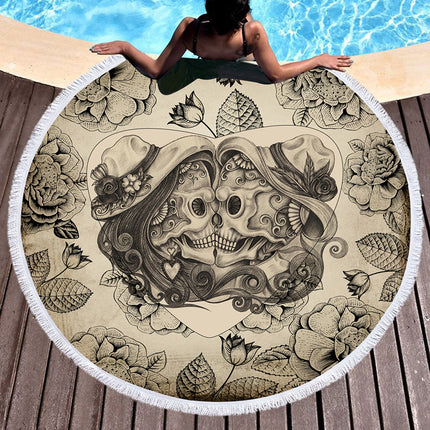 Scary Skull Round Beach Towel Fiber Picnic Mat - Wnkrs