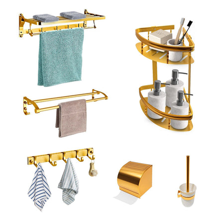 Gold Space Aluminum Bathroom Accessories Set with Towel Bar & Shelf - Wnkrs