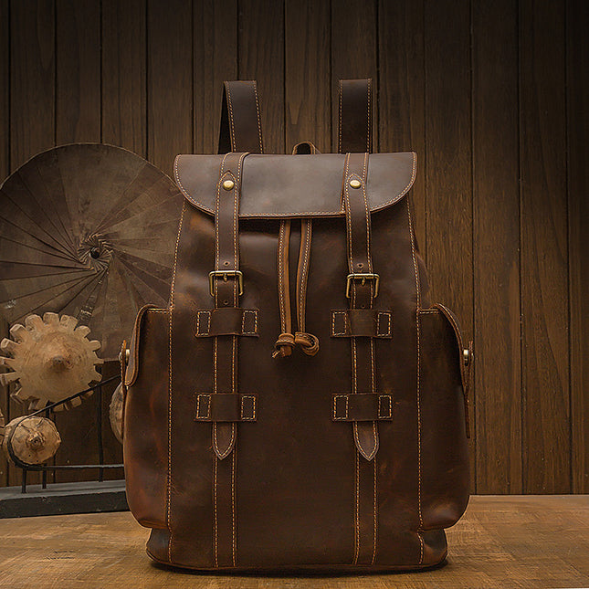 Mochila informal retro de cuero de Caballo Loco para hombre