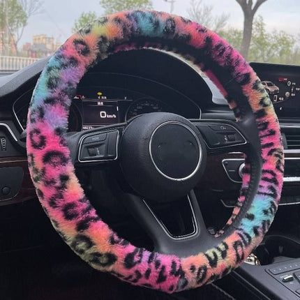 Universal Plush Leopard Car Steering Wheel Cover - Wnkrs