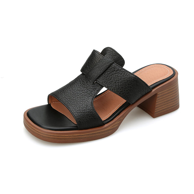 Sandalias de tacón alto de piel con punta abierta