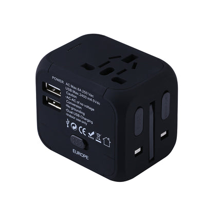 Adaptador de viaje universal con dos puertos de carga USB e indicador LED