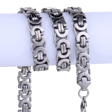 11mm Stainless Steel Flat Byzantine Link Chain Necklace - Wnkrs