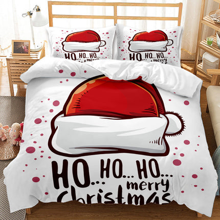 Red Christmas 3D Digital Print Ground Bedding Three-piece Set - Wnkrs