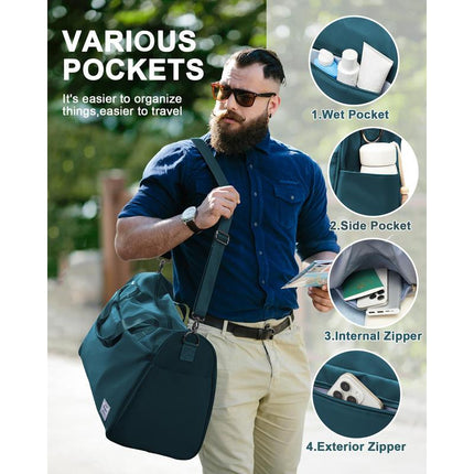 Bolsa de viaje para hombre con compartimento para zapatos: bolsa de gimnasio impermeable para llevar en el equipaje de mano