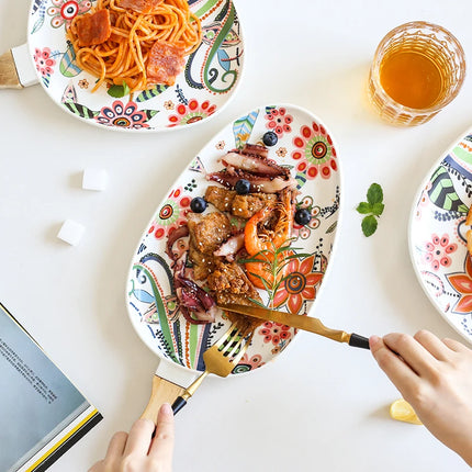 Platos de cena elegantes de cerámica nórdica con mango de madera