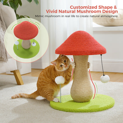 Cozy Mushroom Cat Scratching Post with Spring Ball Toy for Indoor Cats