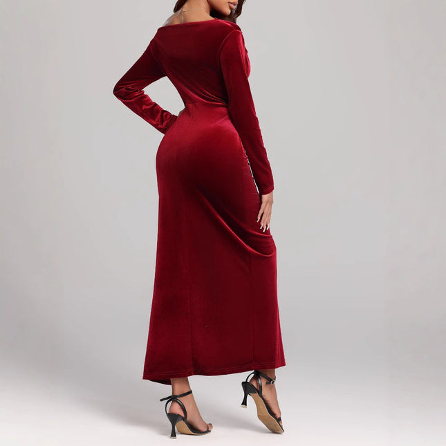 Vestido formal de felpa con abertura para mujer