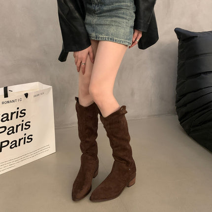 Bottes motardes longues en denim western pour femmes