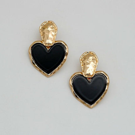 Boucles d'oreilles pendantes en forme de cœur noir - Bijoux fantaisie vintage en alliage de zinc