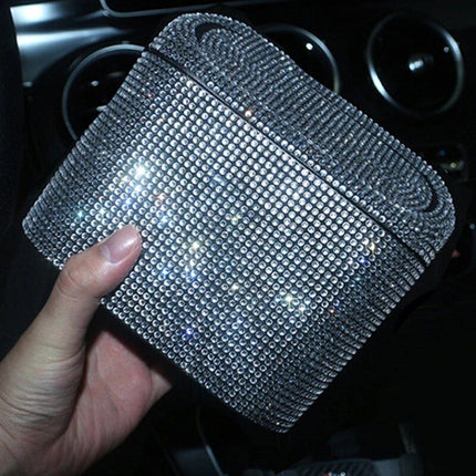 Luxurious Rhinestone Car Trash Bin - Pressing Type Square Storage Bucket - Wnkrs