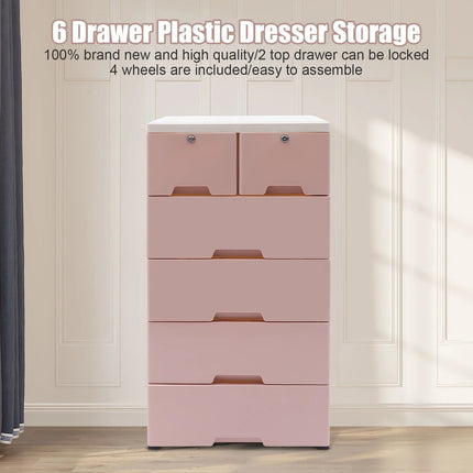 Modern Pink 6-Drawer Plastic Storage Dresser - Wnkrs