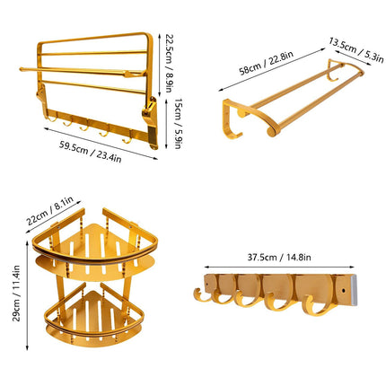 Gold Space Aluminum Bathroom Accessories Set with Towel Bar & Shelf - Wnkrs