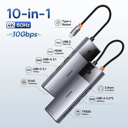 Ultra-Fast 10Gbps USB-C Hub: HDMI 4K, Ethernet, PD Charging & More