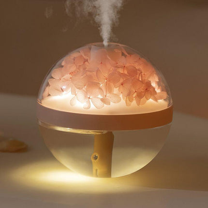 Humidificateur d'air portable sans fil avec fleur éternelle et lampe blanche chaude