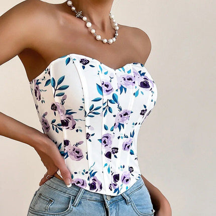 Débardeur corset sans bretelles à imprimé floral