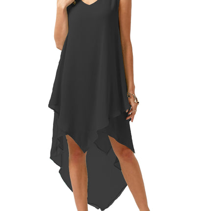 Sleeveless Solid Color Irregular Chiffon Dress