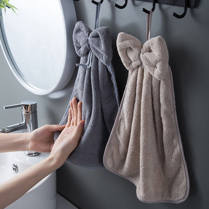 Serviettes à main en velours corail avec nœud papillon pour cuisine et salle de bain