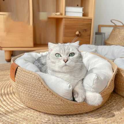 Cama acogedora para mascotas, hecha a mano, de bambú tejido, para gatos y perros pequeños