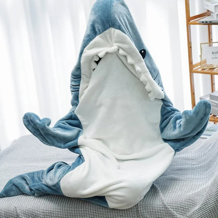 Cozy Shark-Themed Cartoon Sleeping Bag Pajamas & Shawl