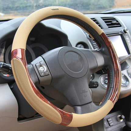 38cm Breathable Imitation Peach Wood Anti-slip Car Steering Wheel Cover - Wnkrs