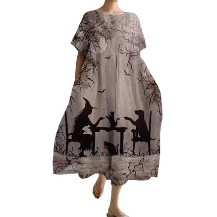 Vestido casual de talla grande para mujer con estampado de Halloween