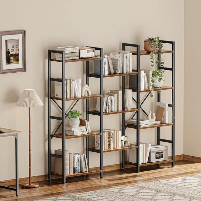 Modern Triple 4-Tier Wide Bookshelf for Home & Office - Wnkrs