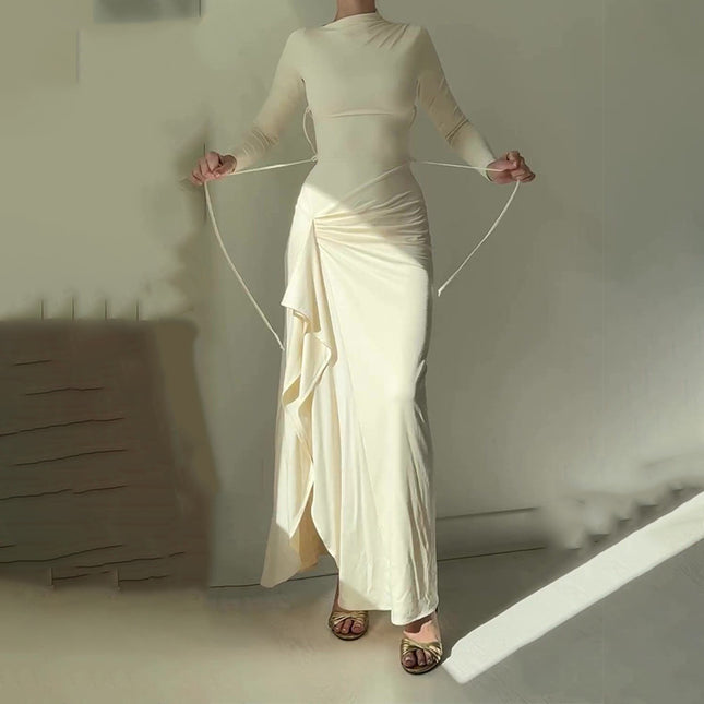 Vestido ajustado sexy de color puro con abertura en el nuevo otoño