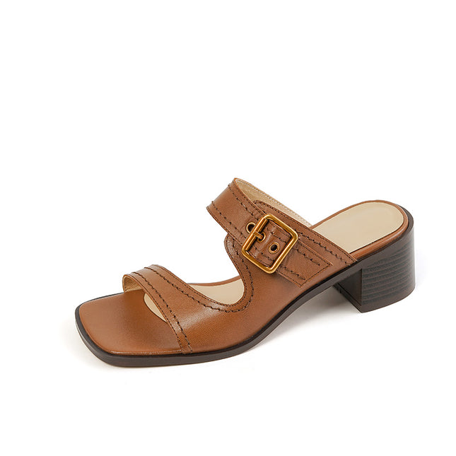 Sandales pour femmes, pantoufles en cuir véritable