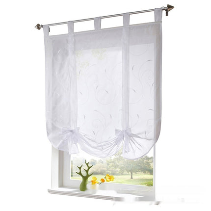 Embroidered Pastoral Adjustable Curtain Rod Ribbon Roman Window Screen - Wnkrs