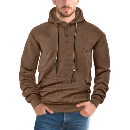 Pull-over uni décontracté à manches longues et capuche pour homme