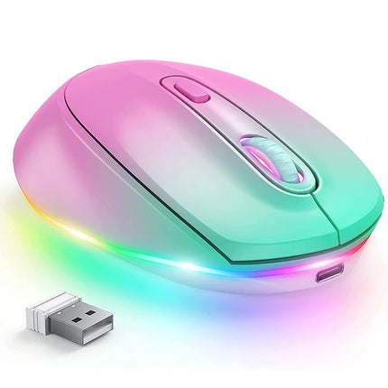 Wireless Rechargeable Mouse with LED Rainbow Lights