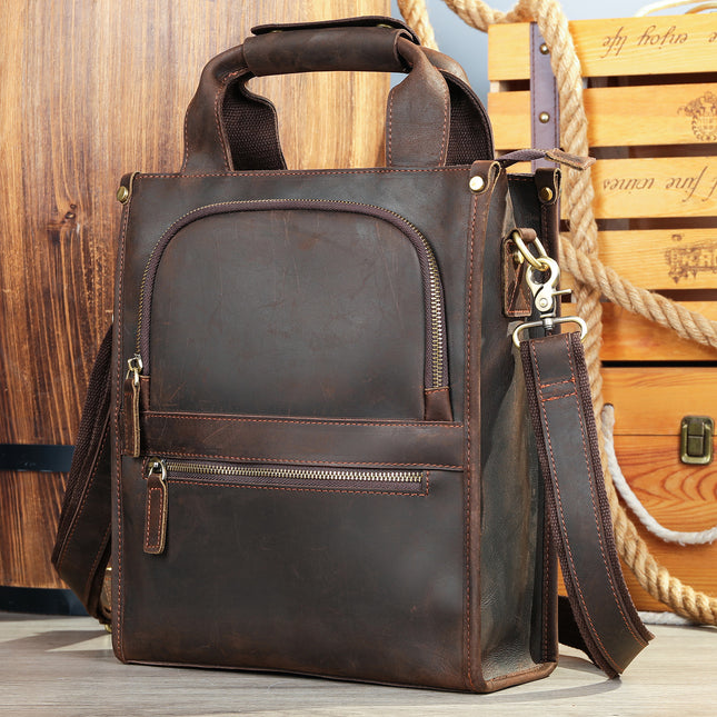 Mochila de cuero genuino de alta calidad Bolso bandolera de cuero Crazy Horse