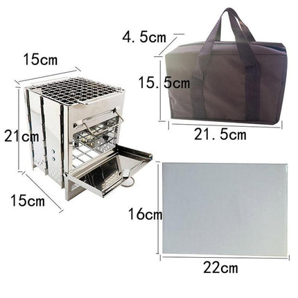 Mini Outdoor Firewood Stove Camping Cooking Picnic Grill Folding Stove Square Wood Steel Travel Charcoal - Wnkrs