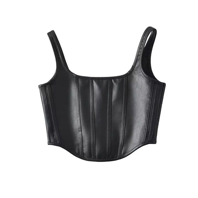 Boned Corset Women Leather Tank Top