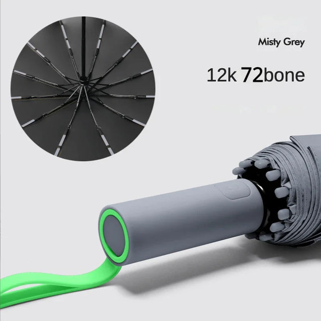 Fully Automatic Folding Umbrella - Windproof, Sunproof, and Waterproof with 72 Fiberglass Bones