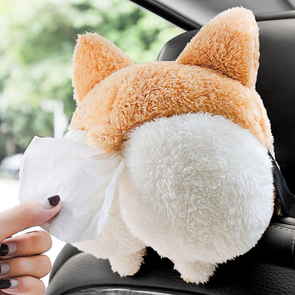 Charming Corgi Bottom Car Tissue Box - Soft Plush Armrest Napkin Holder - Wnkrs